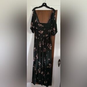 ARULA Dark Green Dress with Pink Floral Pattern